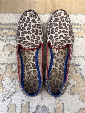 Rothy's Leopard Print Slip-On Flats with Red Trim